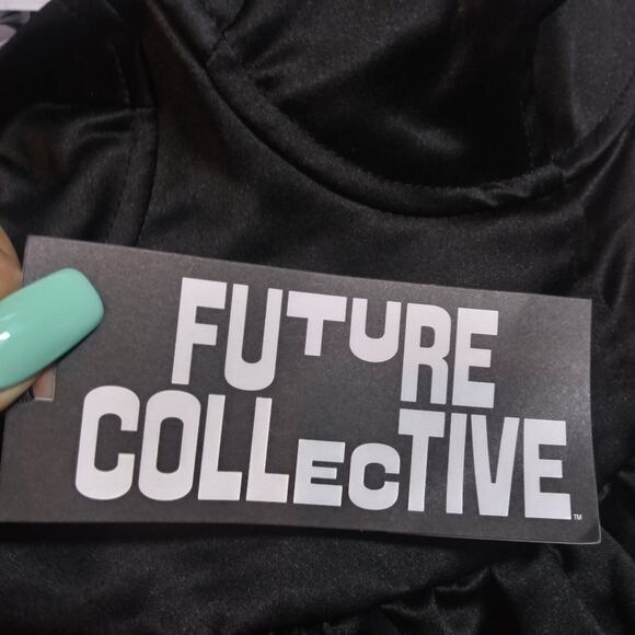 Future Collective Holiday Sweetheart Bubble Satin Midi Dress Black Classic Sz S - Picture 5 of 11